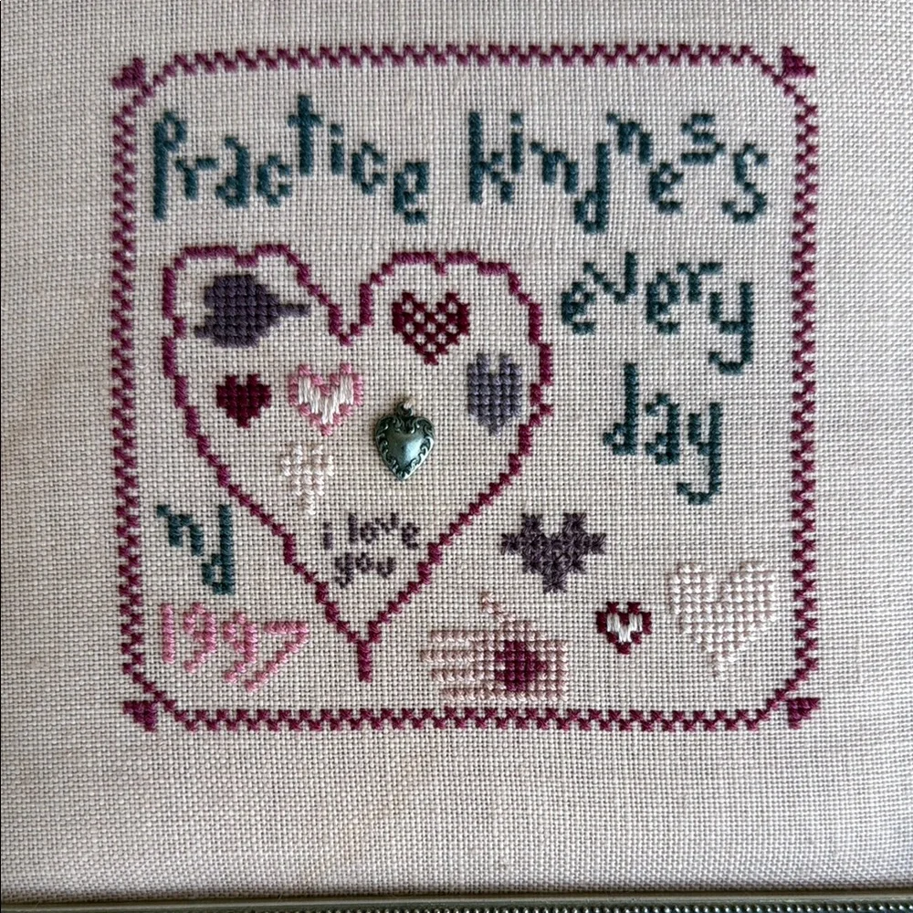 Framed Embroidered Art with Heart and Text - Picture 3 of 5